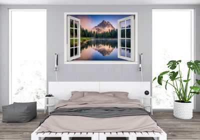 Window Scape Mountain #5 Window Decal Sticker Mural Lake Removable Fabric Window Frame Office Bedroom 3D