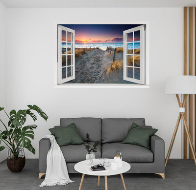 Window Scape Tropical #3 Window Decal Sticker Mural Beach Removable Fabric Window Frame Office Bedroom 3D