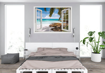 Window Scape Tropical #7 Window Decal Sticker Mural Beach Removable Fabric Window Frame Office Bedroom 3D