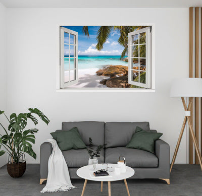 Window Scape Tropical #7 Window Decal Sticker Mural Beach Removable Fabric Window Frame Office Bedroom 3D