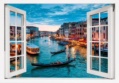 Window Scape Venice and Gondolas #18, Window Decal, Sticker Sunset, Removable, Fabric, Window Frame, Office,Bedroom, 3D