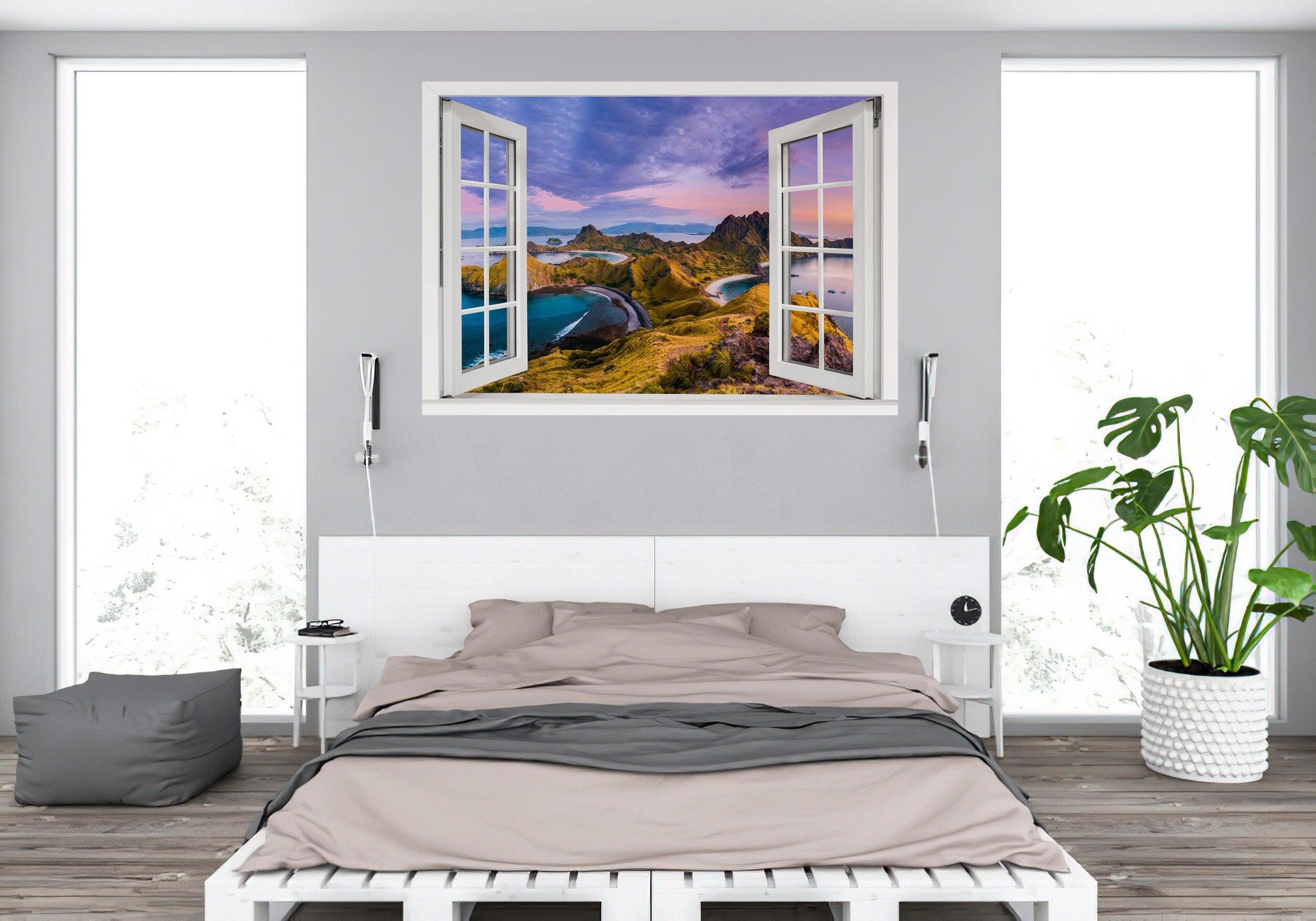 Window Scape Vista #9 Window Decal Sticker Mural Mountain Removable Fabric Window Frame Office Bedroom 3D