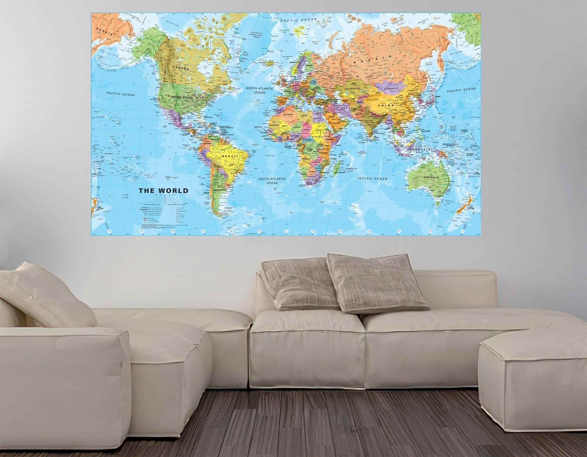 World Map Wall Decal Sticker Wallpaper, PEEL-N-STICK, removable anytime.